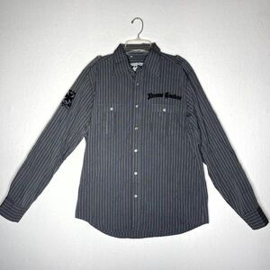 Xtreme Couture Black/White Striped‎ button Up LS Shirt Mens Size Large